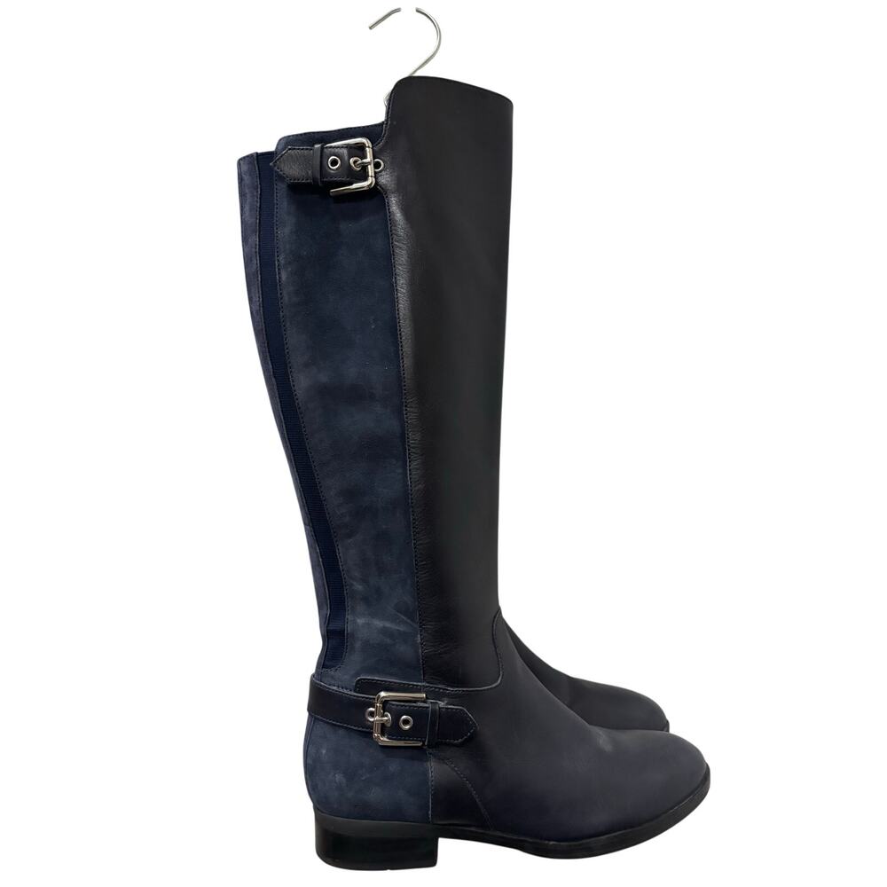 Marc Fisher Navy Blue Leather & Suede Knee-High Riding Boots Women Size 7.5